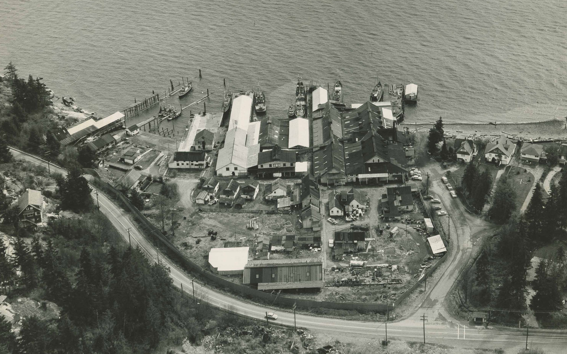 Aerial photograph of the cannery complex.