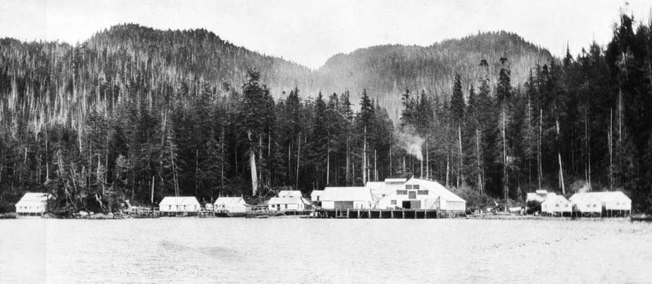 Les bâtiments de la conserverie Wannuck photographiés de la rive d'en face.