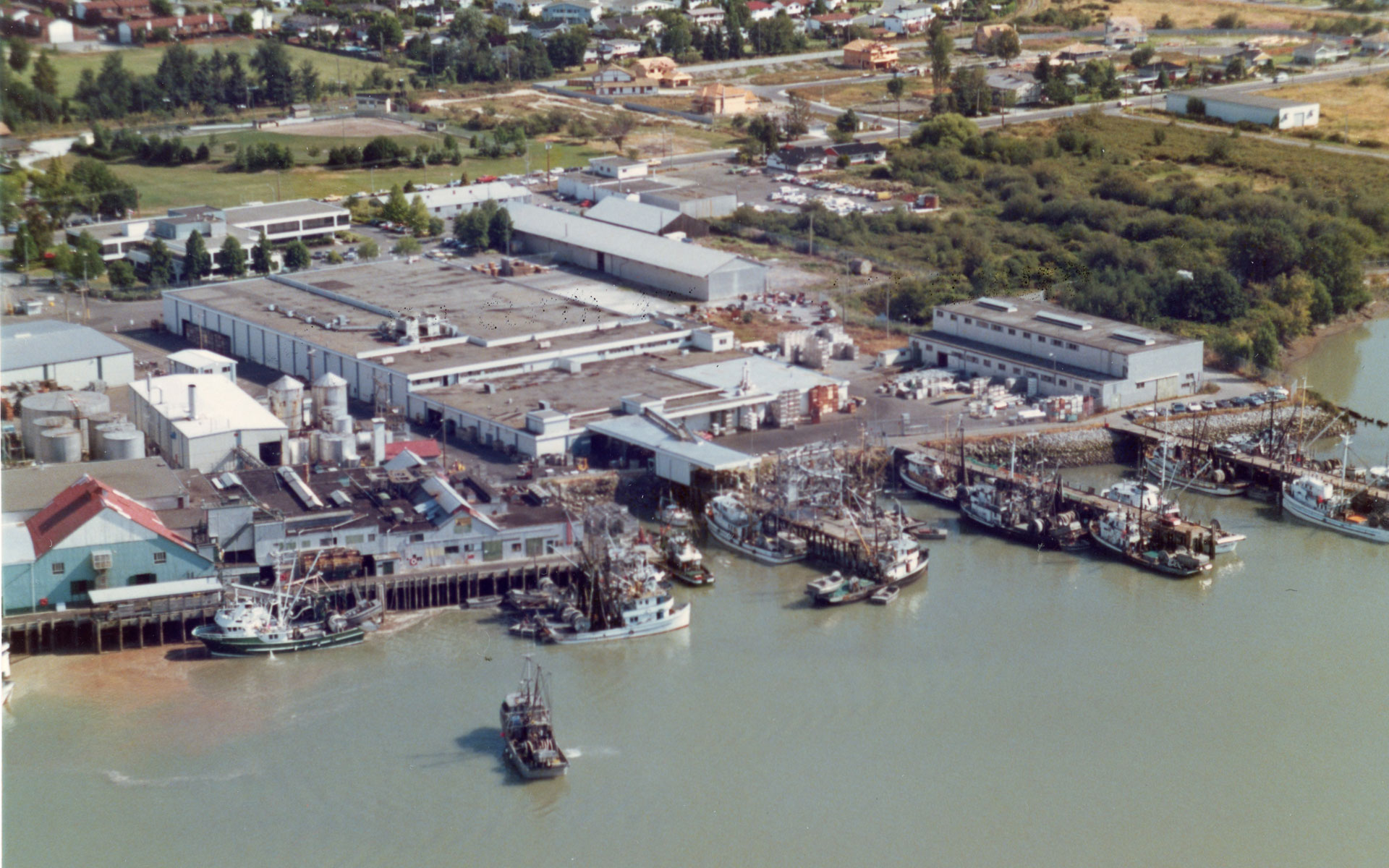 Aerial view of cannery complex.