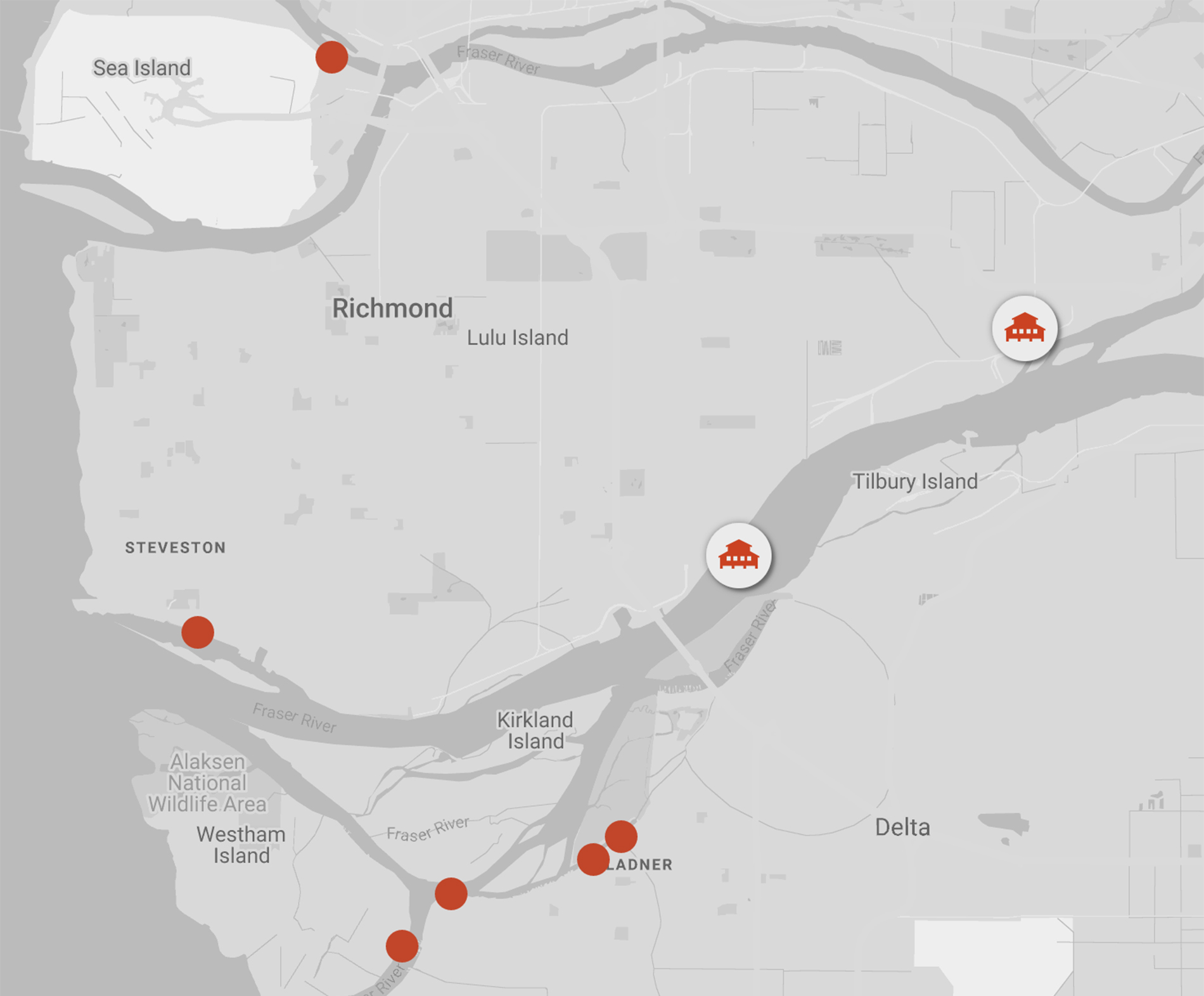 Partie du fleuve Fraser comme mentionnée sur la carte.